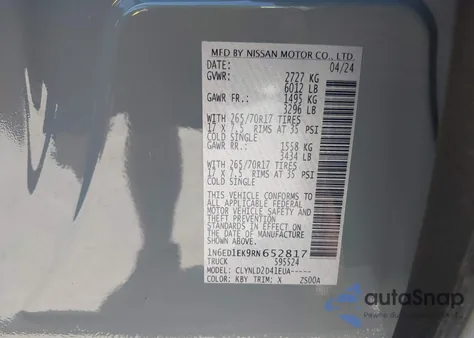 2024 Nissan Frontier Pro-4X 4X4 from USA, damaged, VIN 1N6ED1EK9RN652817